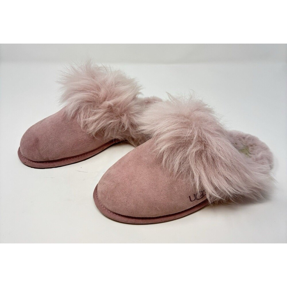 UGG Women's Fur Trim Scuff Sis Slip On Slippers Pink Size 9